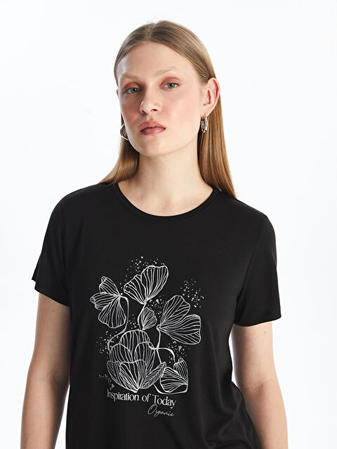 LCWAIKIKI Basic تيشيرت نسائي برقبة دائرية وأكمام قصيرة مطبوع - S4IN42Z8-CVL