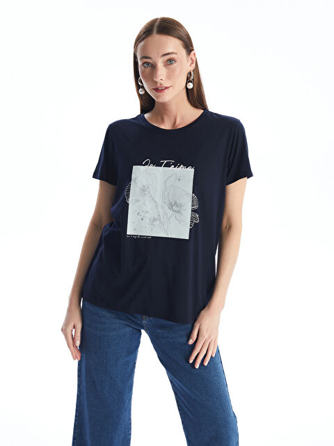 LCWAIKIKI Basic Ženska majica sa printom - okrugli izrez