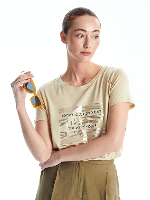 LCWAIKIKI Basic Crew Neck Printed Short Sleeve Women's T-Shirt - S4IO08Z8-KPL