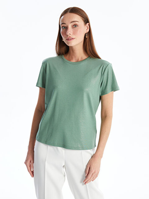 LCWAIKIKI Basic Crew Neck Plain Short Sleeve Women's Metallic T-Shirt - S4IO10Z8-GX7