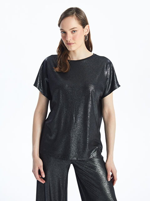 LCWAIKIKI Classic Crew Neck Plain Short Sleeve Women's Metallic T-Shirt - S4IO13Z8-CVL