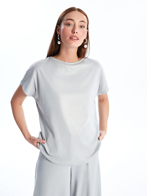 LCWAIKIKI Classic Crew Neck Plain Short Sleeve Women's Metallic T-Shirt - S4IO13Z8-KXV