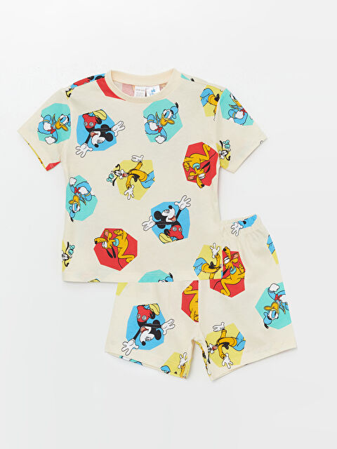 LCW baby Crew Neck Mickey Mouse Printed Baby Boy Shorts Pyjama Set - S4IO33Z1-LRA