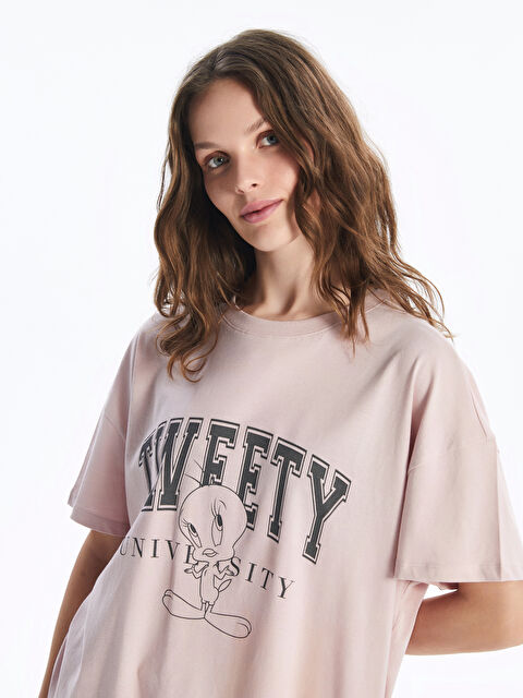 LCW Vision Okrugli izrez Tweety štampana prevelika ženska majica - S4IQ87Z8-FJV