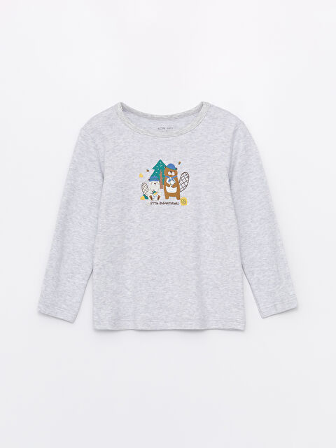 LCW Kids Bisiklet Yaka Uzun Kollu Desenli Erkek Bebek Pijama Üst