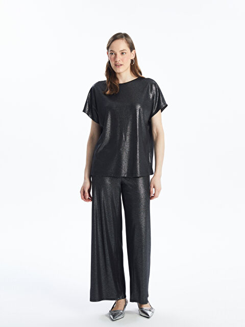 LCWAIKIKI Classic Beli Lastikli Düz Geniş Paça Kadın Metalik Pantolon - S4IT48Z8-CVL