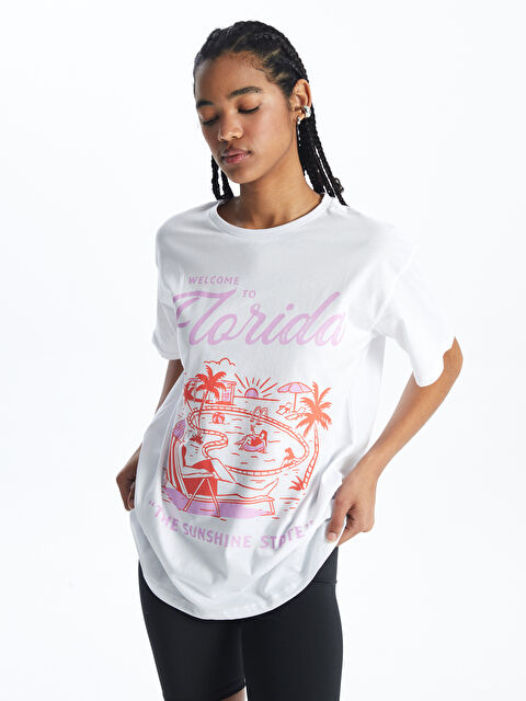 XSIDE Bisiklet Yaka Baskılı Kısa Kollu Kadın Tişört - S4IU08Z8-R9J