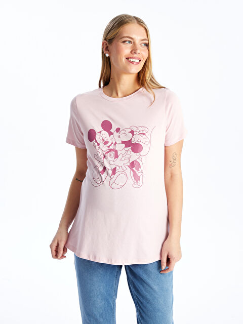 LCWAIKIKI Maternity Bisiklet Yaka Mickey ve Minnie Mouse Baskılı Kısa Kollu Hamile Tişört - S4IY90Z8-S1A