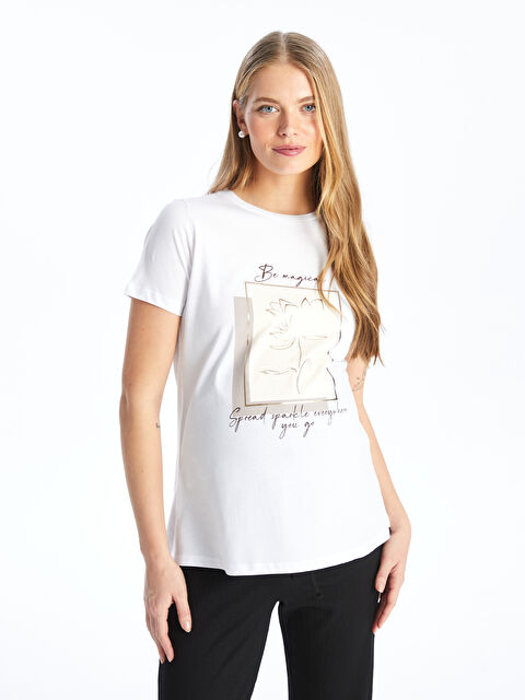 LCWAIKIKI Maternity Bisiklet Yaka Baskılı Kısa Kollu Hamile Tişört