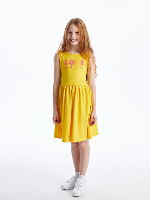 LCW Kids Bisiklet Yaka Baskılı Kız Çocuk Elbise - S4J093Z4-G9L