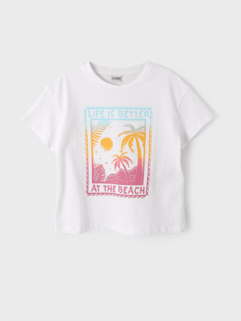 LCW Kids Crew Neck Printed Short Sleeve Girls' T-Shirt - S4J094Z4-Q6K