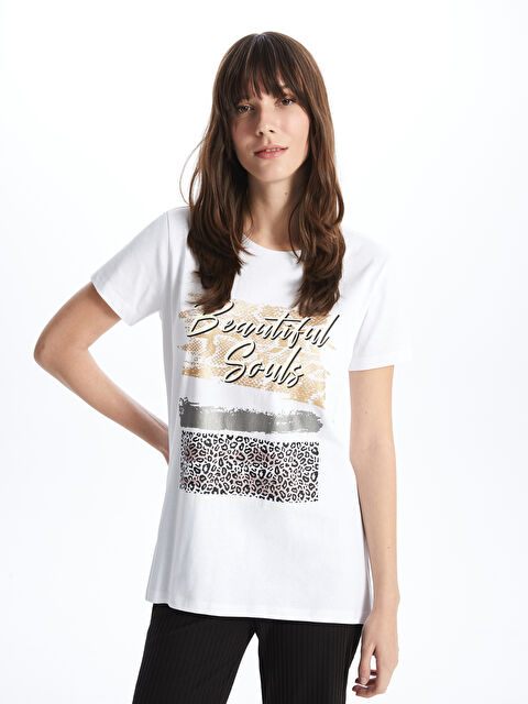 LCW ECO Crew Neck Printed Short Sleeve Women's T-Shirt - S4J098Z8-J5E