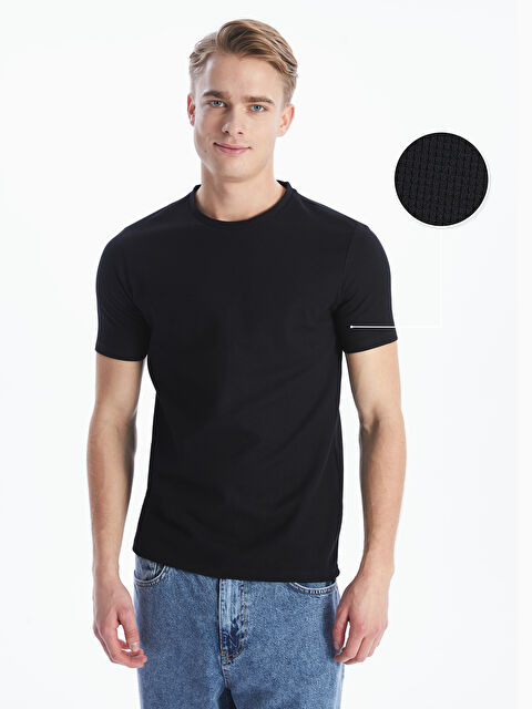 LC WAIKIKI Bisiklet Yaka Kısa Kollu Erkek Dokulu Tişört - S4J118Z8-CVL