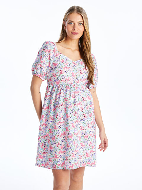 LCWAIKIKI Maternity V Yaka Çiçekli Kısa Kollu Hamile Elbise - S4J122Z8-LT9
