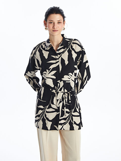 LCWAIKIKI Classic Узорчатая рубашка-туника из льняной смеси для женщин - S4J296Z8-LQJ
