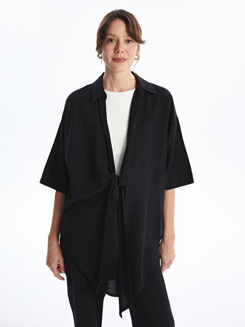 LCWAIKIKI Classic Şal Yaka Düz Oversize Keten Karışımlı Kadın Kimono - S4J298Z8-CVL