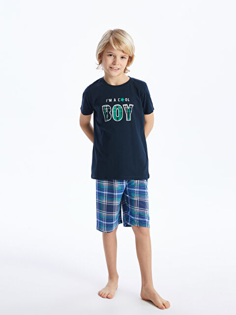 LCW Kids Crew Neck Printed Short Sleeve Boys' Shorts Pyjama Set - S4J371Z4-HLA