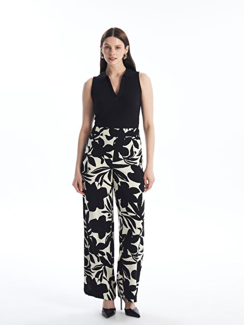 LCWAIKIKI Classic Elasticated Waist Patterned Wide Leg Women's Trousers - S4J379Z8-LQJ