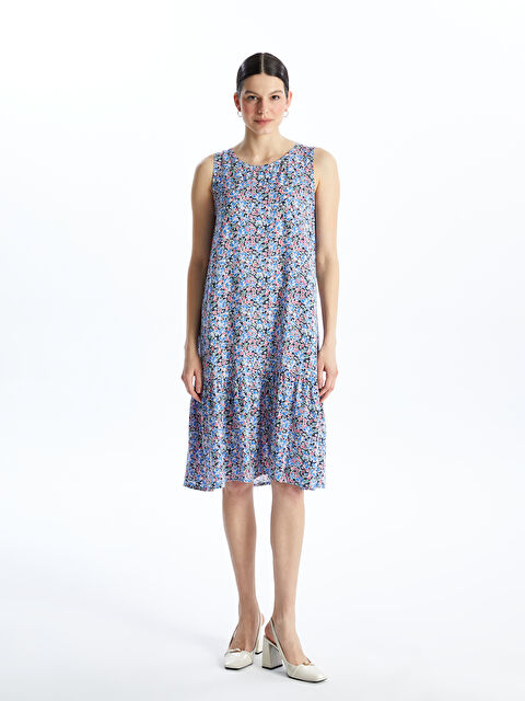 LCWAIKIKI Classic მრგვალი საყელო ყვავილოვანი ქალებისთვის კაბა - S4J412Z8-F9C