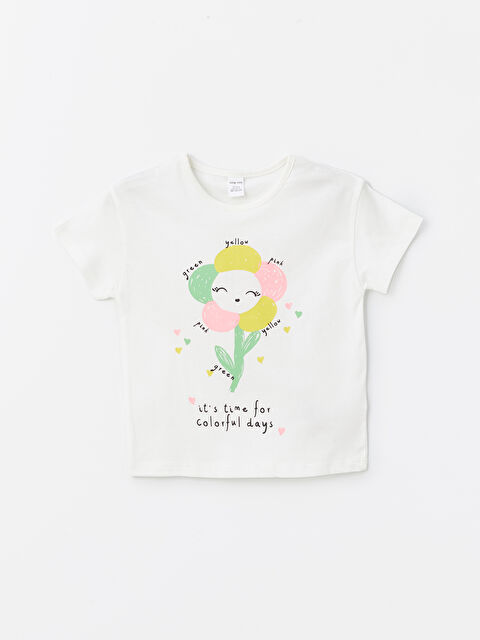 LCW Kids Bisiklet Yaka Baskılı Kısa Kollu Kız Bebek Tişört - S4J422Z1-R9J