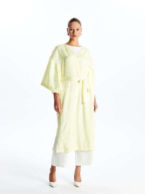 LCW Modest V Yaka Desenli Oversize Elbise - S4J433Z8-V0Y
