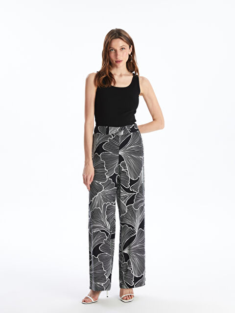 LCWAIKIKI Classic Elasticated Waist Patterned Women's Palazzo Trousers - S4J600Z8-LQJ