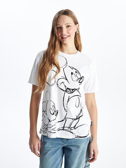 XSIDE Bisiklet Yaka Mickey Mouse Baskılı Kısa Kollu Kadın Tişört - S4J681Z8-Q6K