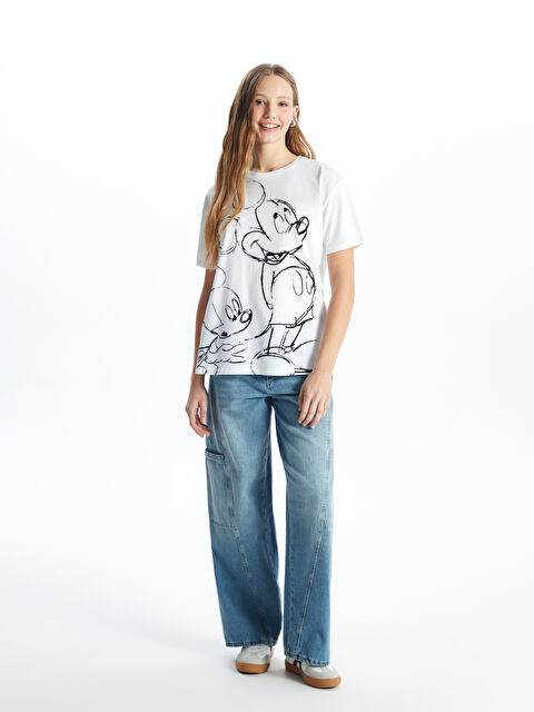 mikity_k ページ XSIDE Bisiklet Yaka Mickey Mouse Baskılı Kısa Kollu Kadın Tişört