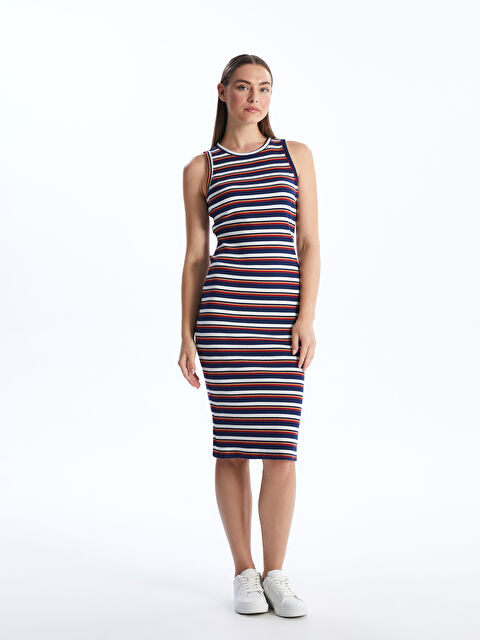 LCW ECO Bisiklet Yaka Çizgili Kadın Elbise
