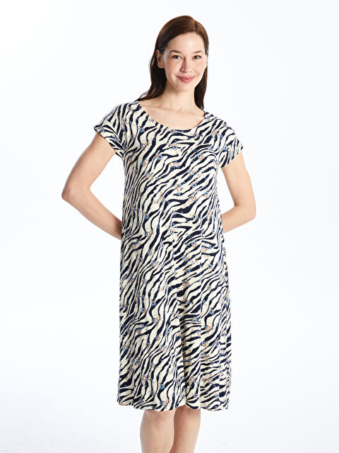 LCW Grace Crew Neck Patterned Short Sleeve Women's Dress - S4J750Z8-LQB