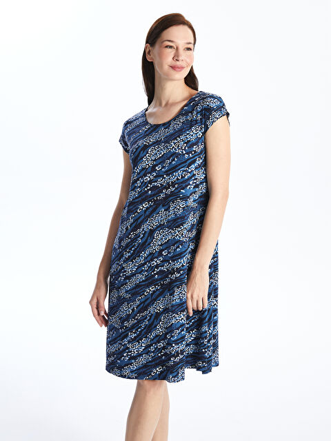 LCW Grace Bisiklet Yaka Desenli Kısa Kollu Kadın Elbise - S4J750Z8-LSH