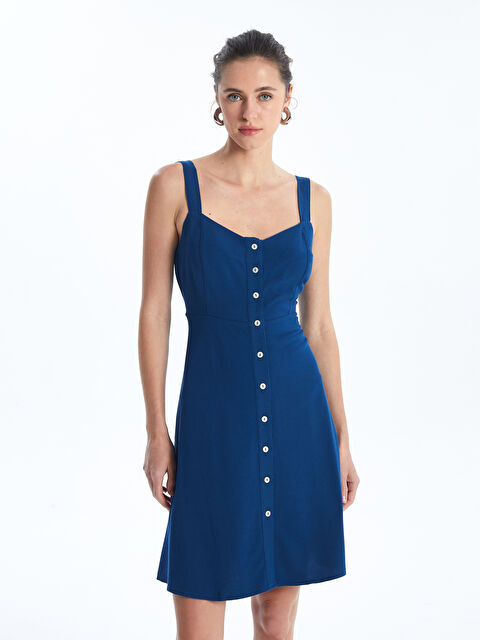 LCW Vision Sweetheart Neck Plain Linen Blend Dress - S4JA40Z8-JQ6