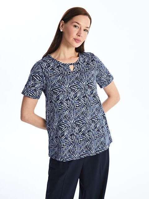 LCW Grace Блуза За Жени С Кръгло Деколте, Шарки И Къс Ръкав - S4JA77Z8-LSJ