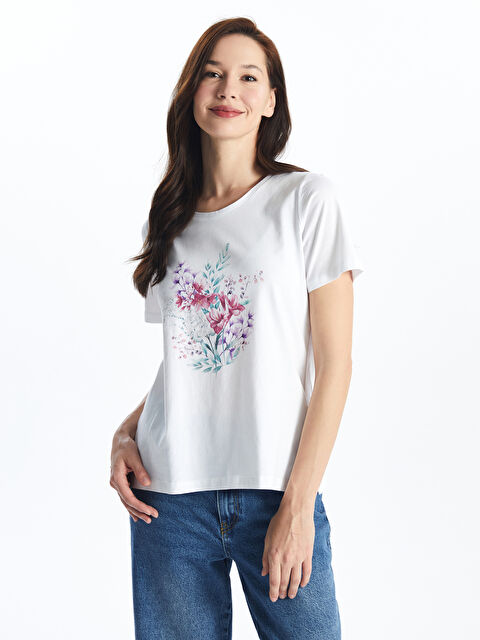 LCW Grace Crew Neck Printed Short Sleeve Women's T-Shirt - S4JB56Z8-FFB