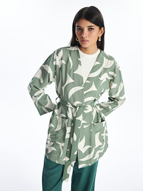 LCW Modest Şal Yaka Desenli Uzun Kollu Oversize Kadın Kimono