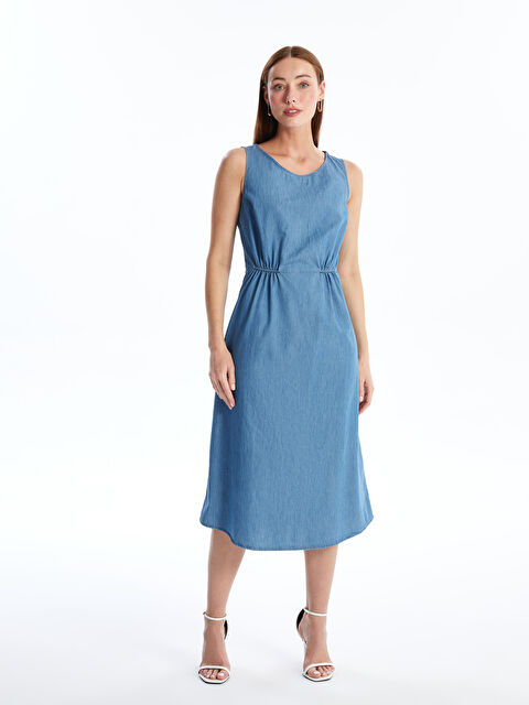 LCWAIKIKI Classic Bisiklet Yaka Kadın Jean Elbise - S4JD43Z8-309