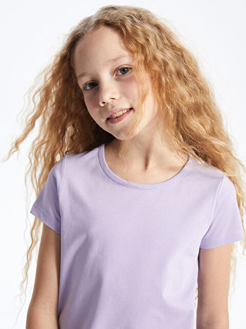 LCW Kids Bisiklet Yaka Basic Kısa Kollu Kız Çocuk Tişört - S4JH92Z4-FKW