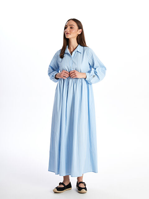 LCW Modest Gömlek Yaka Çizgili Uzun Kollu Kadın Elbise - S4JI91Z8-LEN