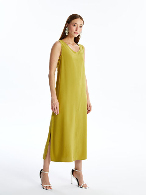 LCWAIKIKI Classic Bisiklet Yaka Düz Keten Karışımlı Elbise - S4JI96Z8-GLE