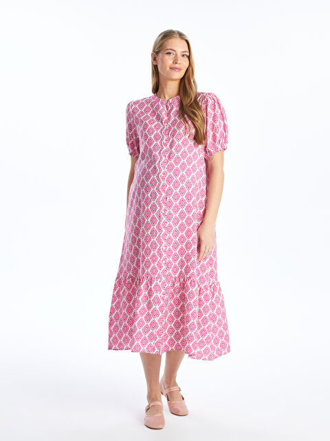 LCWAIKIKI Maternity Платье-рубашка для беременных с узором, коротким рукавом и воротником-стойкой - S4JJ50Z8-LRC