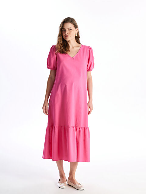 LCWAIKIKI Maternity V Yaka Düz Kısa Kollu Hamile Elbise - S4JJ55Z8-H0Q