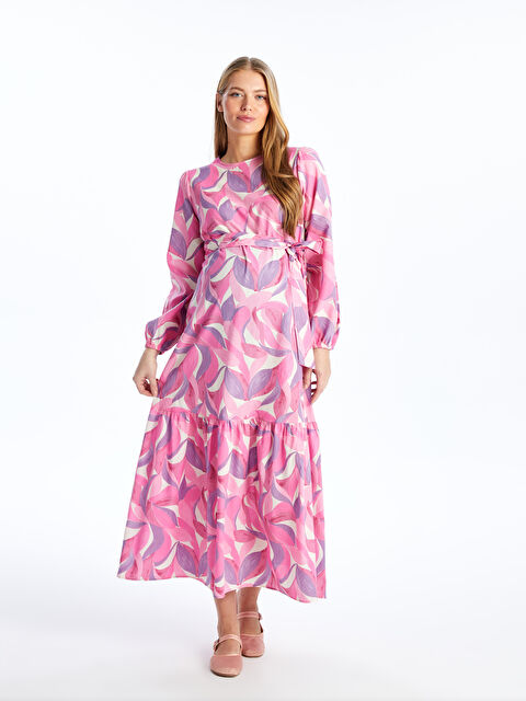 LCWAIKIKI Maternity Bisiklet Yaka Desenli Uzun Kollu Hamile Elbise - S4JJ60Z8-LT9