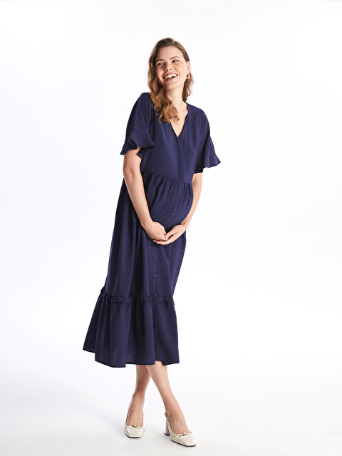 LCWAIKIKI Maternity V Yaka Düz Kısa Kollu Hamile Elbise - S4JJ77Z8-HNT