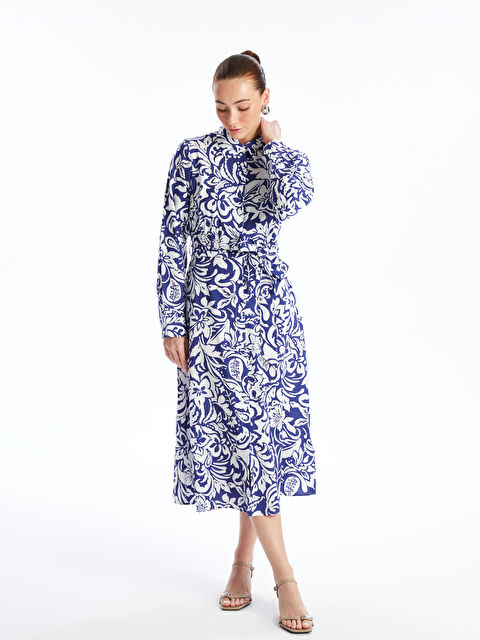 LCWAIKIKI Classic Patterned Long Sleeve Women's Shirt Dress - S4JJ82Z8-LSJ