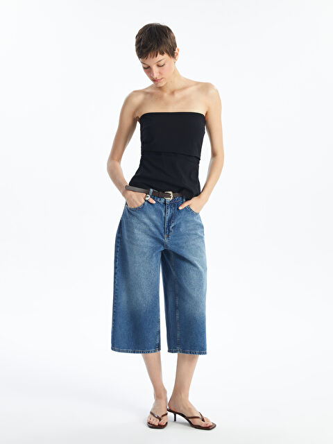 LCW Jeans Beli Kemerli Bermuda Fit Kadın Jean Şort - S4JK23Z8-507