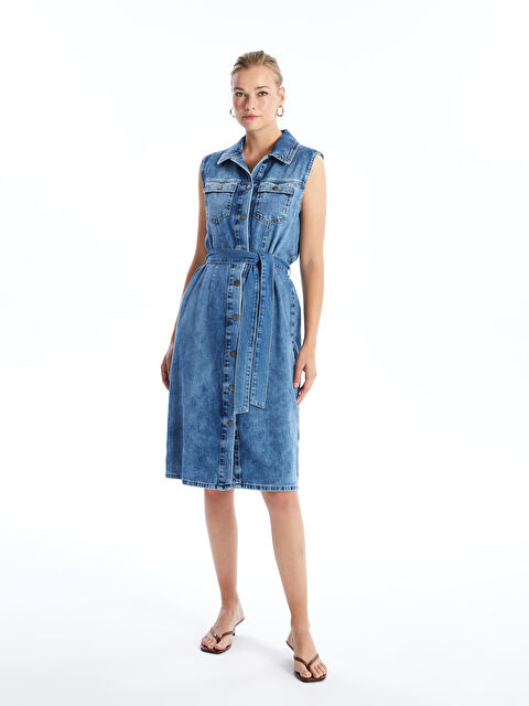 LCWAIKIKI Classic Kadın Gömlek Yaka Düz Jean Elbise - S4JK49Z8-563