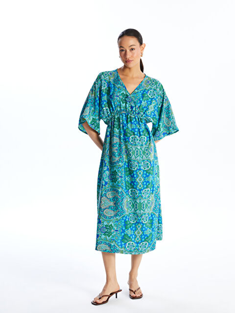 LCW Vision Kruvaze Yaka Desenli Kadın Elbise - S4JP41Z8-LQQ