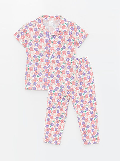 LCW baby طقم بيجامة ياقة بولو كم قصير مُزهر للبنات الصغيرات - S4JP47Z1-LRA