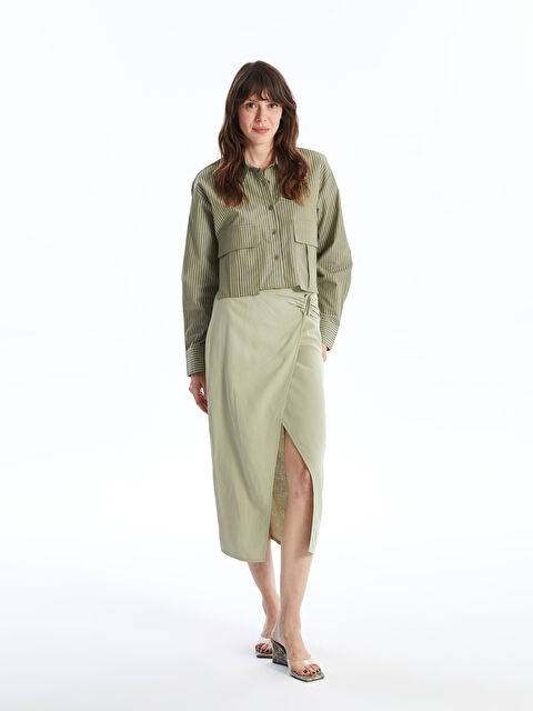 LCW Vision Beli Fermuarlı Düz Keten Karışımlı Kadın Etek - S4JP69Z8-GVT