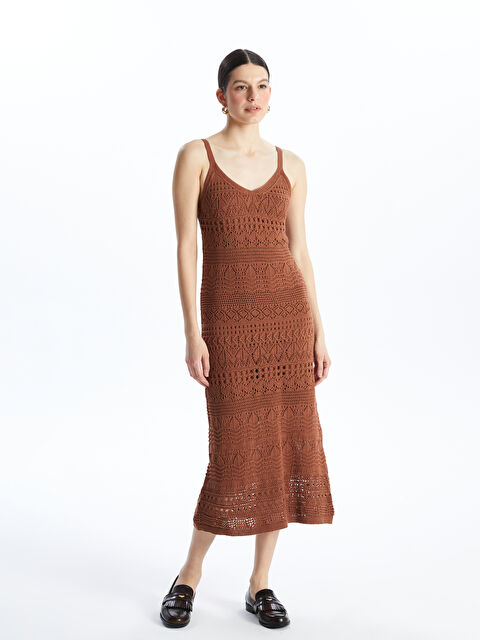 LCWAIKIKI Classic V Yaka Ajurlu Askılı Kadın Triko Elbise - S4JQ44Z8-YAU